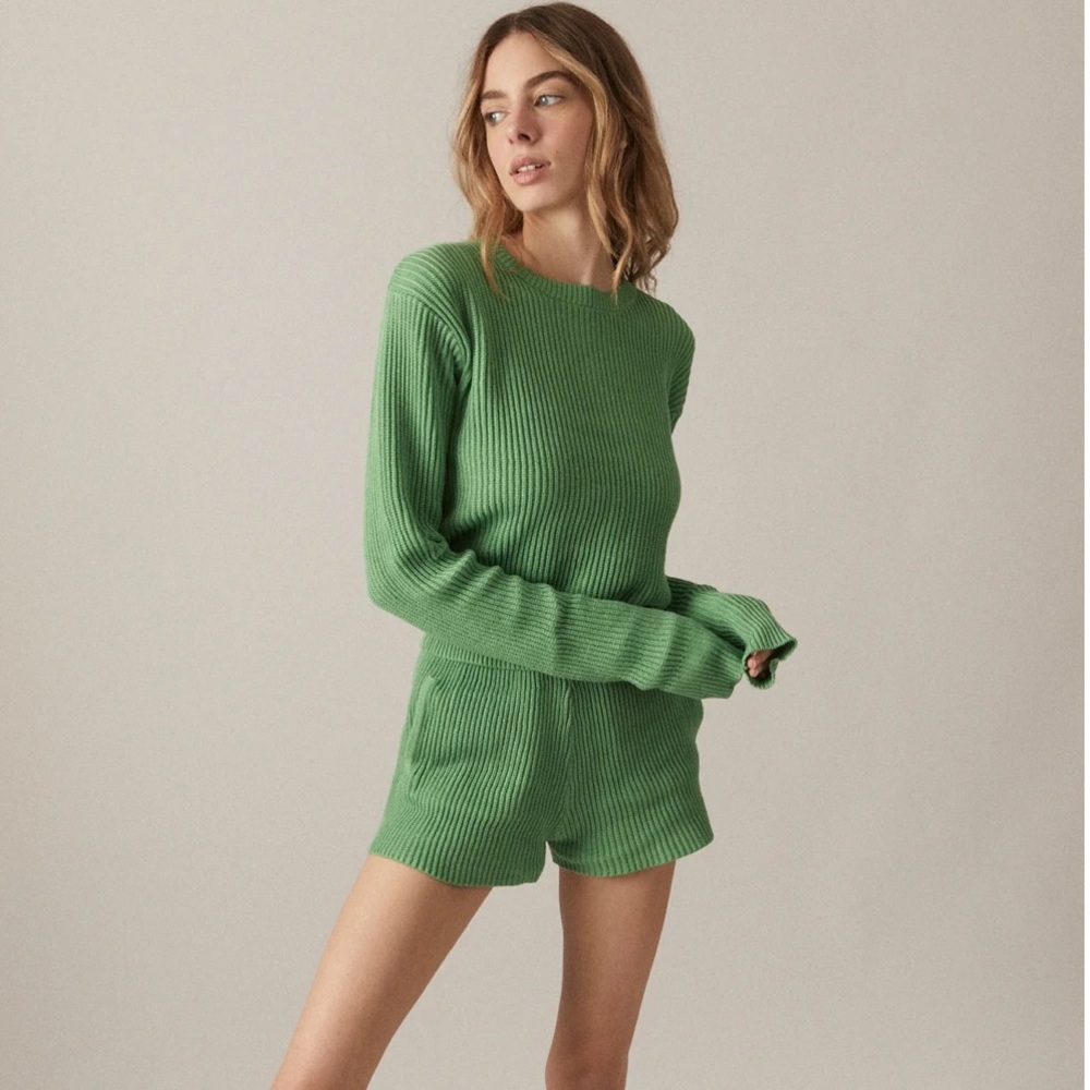 Green Ribbed Knit Sweater - Women